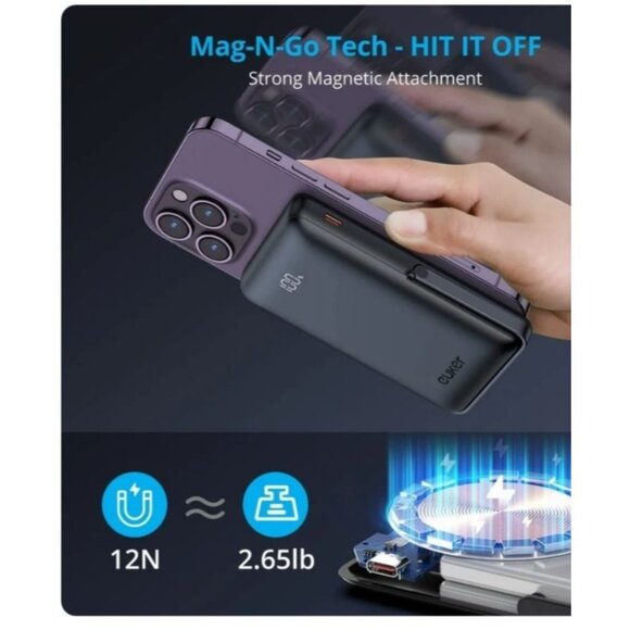 I Phone Wireless Portable Charger 10000mAh Magnetic Fast Charge Power Bank - Picture 2 of 14